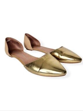 Jeffrey Campbell Gold Leather Pointed-Toe D'Orsay Flats Shoes Women's Size 7.5